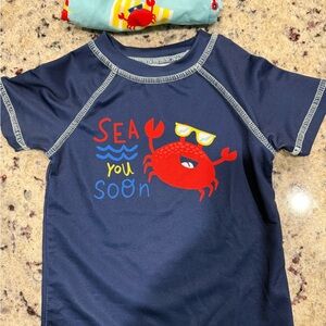 Kids Navy Crab Swim Shirt and Swim Shorts